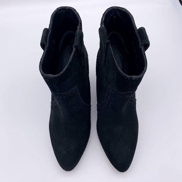 Rebecca Minkoff Bianca Black Suede Wedge Booties Distressed Tonal Stitched 6 M - Picture 10 of 12